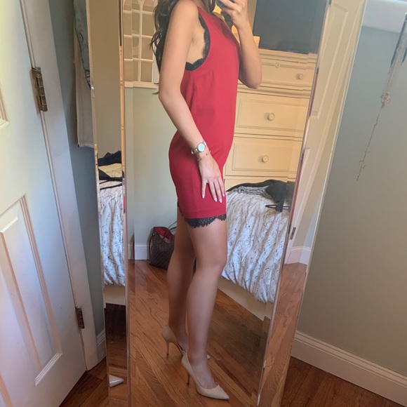 Forever 21 red mini dress with black lace - Picture 1 of 3